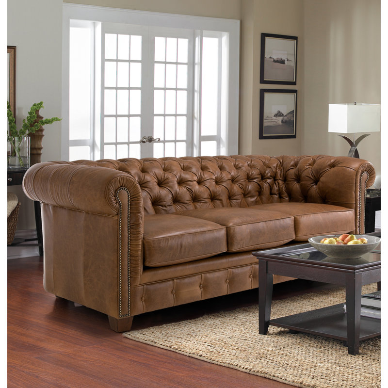 17 Stories Hancock Tufted Top Grain Italian Leather Chesterfield Sofa